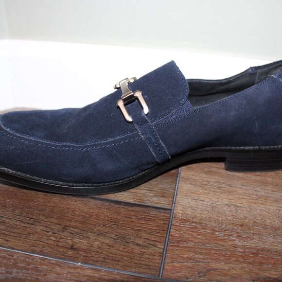 Stacy Adams 10M Men's Blue Suede Slip-On Loafers Dress Shoes w/ Chrome Buckle - Picture 3 of 16